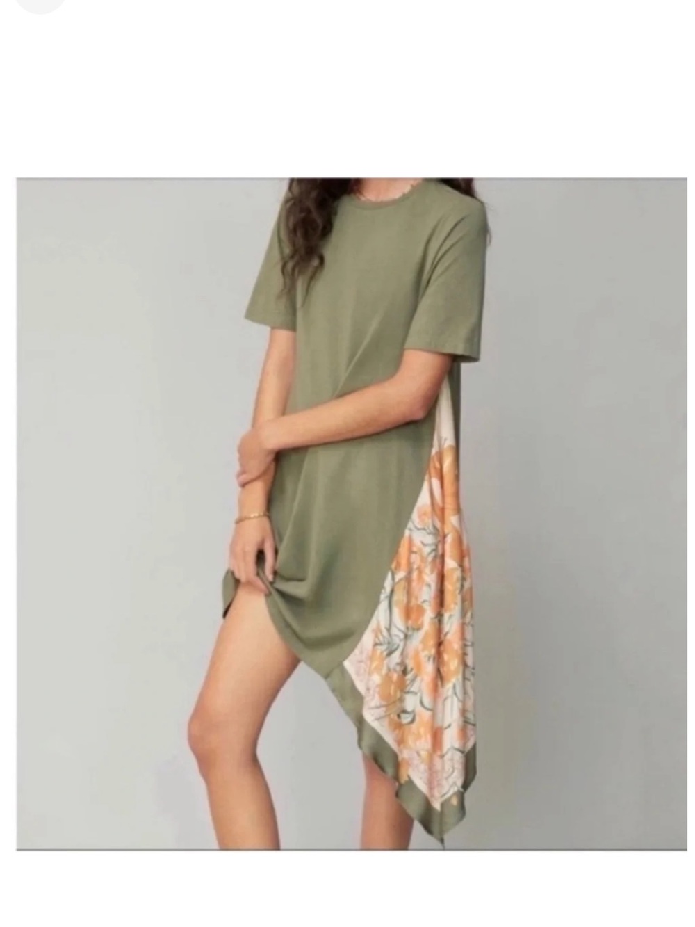 NWT Anthropologie Tiny x Saturday Sunday Giulia T-Shirt Silk Scarf Dress Green
